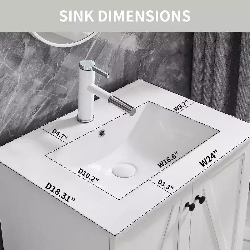 Meuble-lavabo de salle de bain en bois avec évier et tiroir de rangement, 61 cm de large
