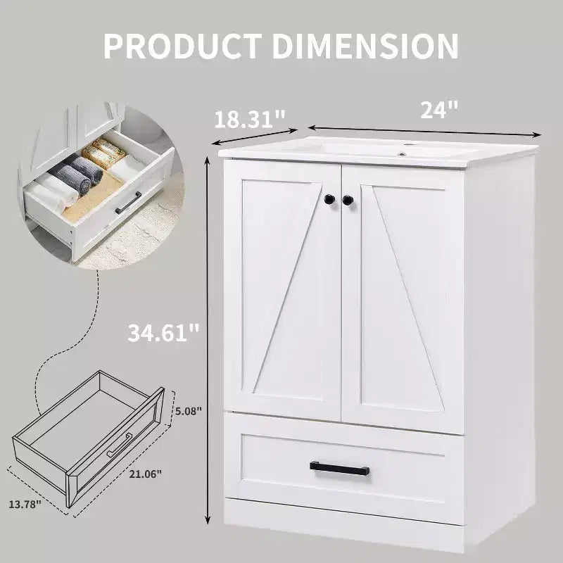 Meuble-lavabo de salle de bain en bois avec évier et tiroir de rangement, 61 cm de large