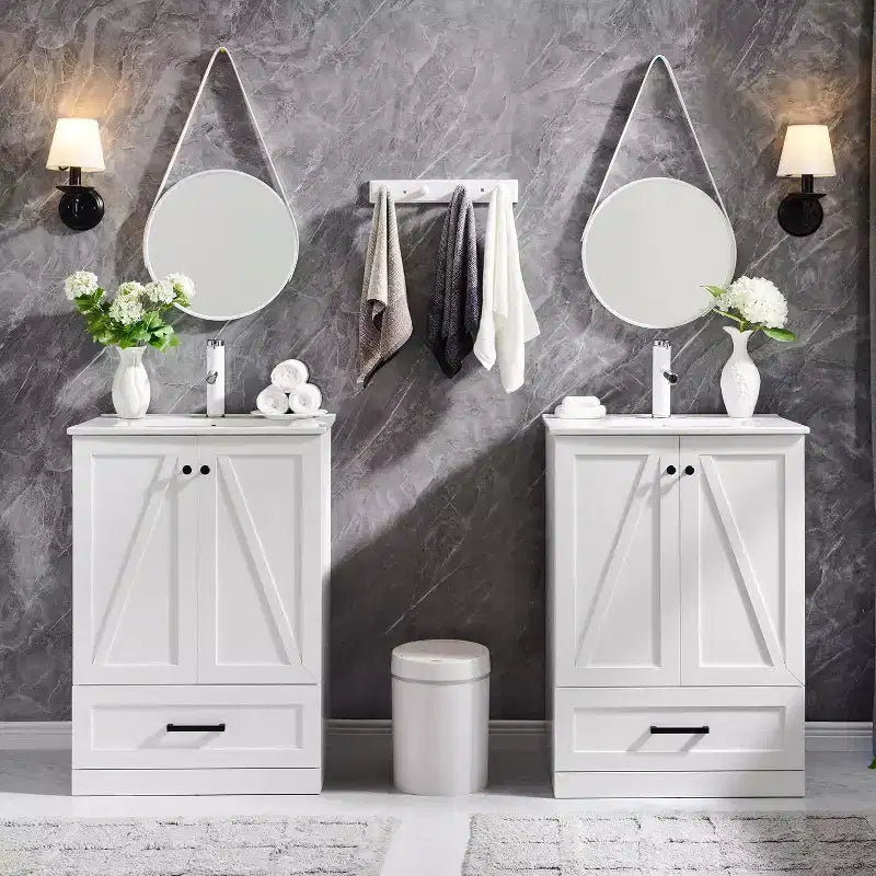 Meuble-lavabo de salle de bain en bois avec évier et tiroir de rangement, 61 cm de large