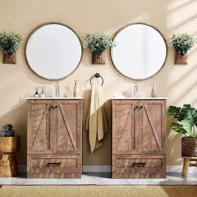 Meuble-lavabo de salle de bain en bois avec évier et tiroir de rangement, 61 cm de large