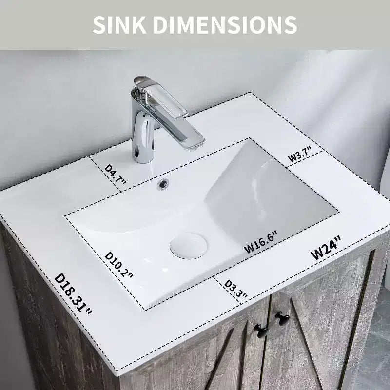 Meuble-lavabo de salle de bain en bois avec évier et tiroir de rangement, 61 cm de large
