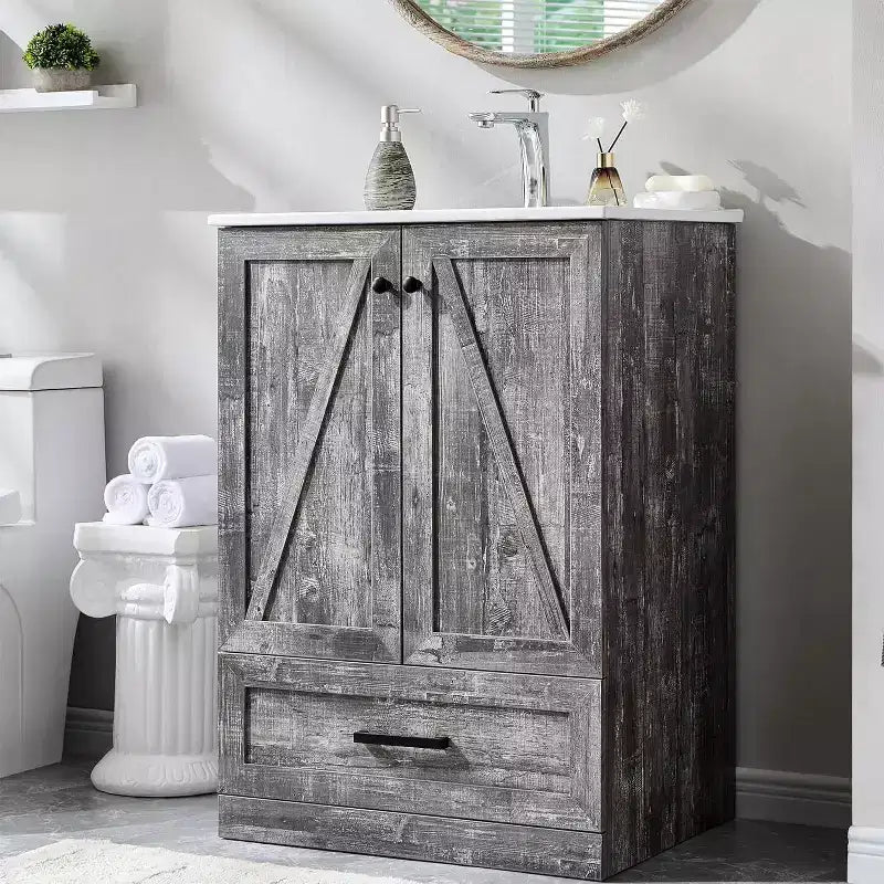 Meuble-lavabo de salle de bain en bois avec évier et tiroir de rangement, 61 cm de large