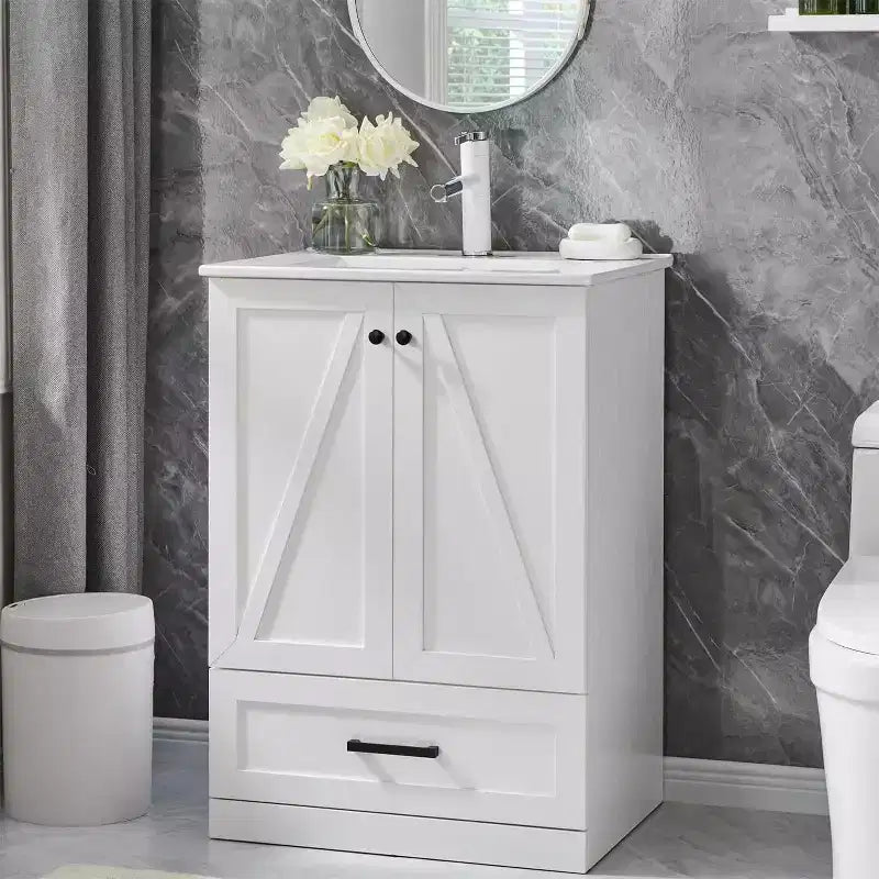Meuble-lavabo de salle de bain en bois avec évier et tiroir de rangement, 61 cm de large