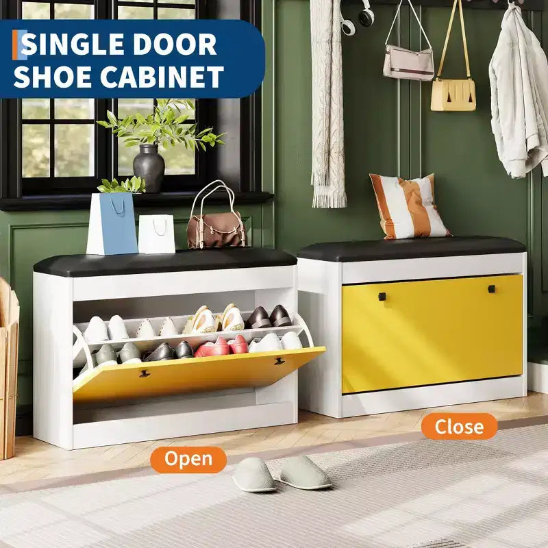 Banc à chaussures en MDF avec coussin en PU et tiroir basculant 80 cm (l)
