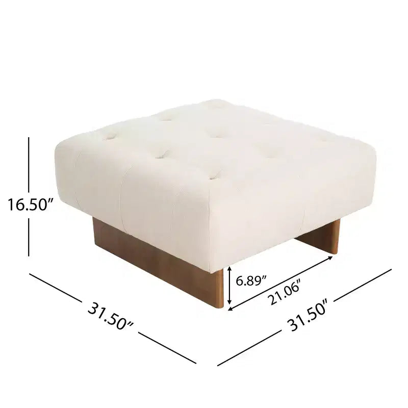 Pouf carré capitonné en lin Pieds en hévéa 80 cm (l) x 42 cm (H)