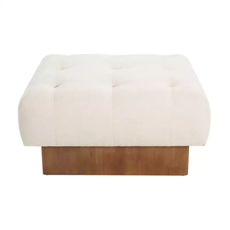 Pouf carré capitonné en lin Pieds en hévéa 80 cm (l) x 42 cm (H)