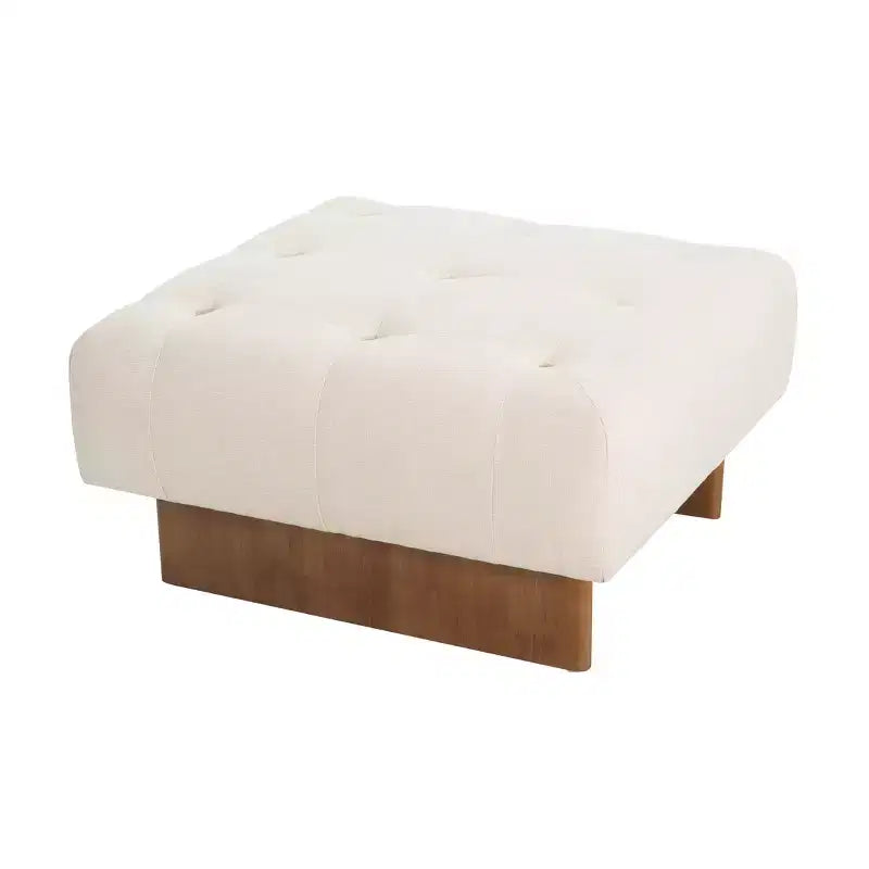 Pouf carré capitonné en lin Pieds en hévéa 80 cm (l) x 42 cm (H)
