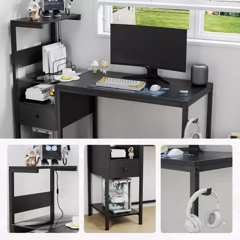 Bureau d'ordinateur en MDF avec tiroirs et étagères ouvertes