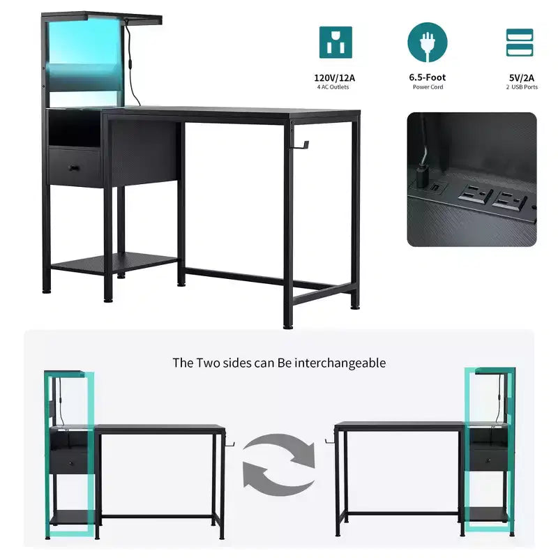 Bureau d'ordinateur en MDF avec tiroirs et étagères ouvertes