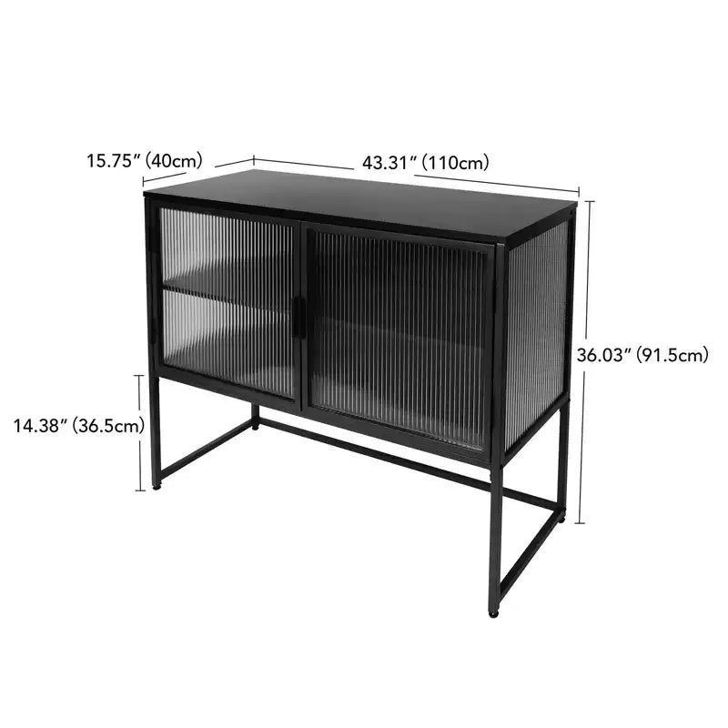 Meuble de rangement à double couche en MDF et verre 110 cm (L) × 91,5 cm (H)