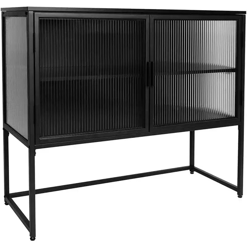 Meuble de rangement à double couche en MDF et verre 110 cm (L) × 91,5 cm (H)