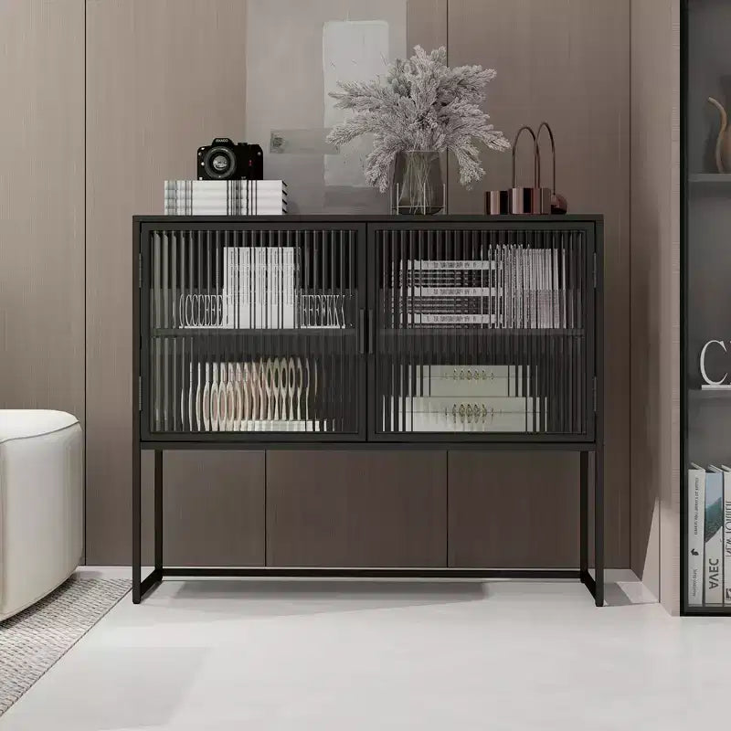 Meuble de rangement à double couche en MDF et verre 110 cm (L) × 91,5 cm (H)