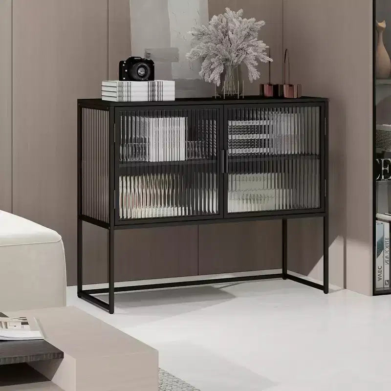 Meuble de rangement à double couche en MDF et verre 110 cm (L) × 91,5 cm (H)