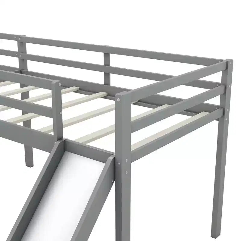 Lit mezzanine double en L en pin avec toboggan 118,2"L × 77,8"l