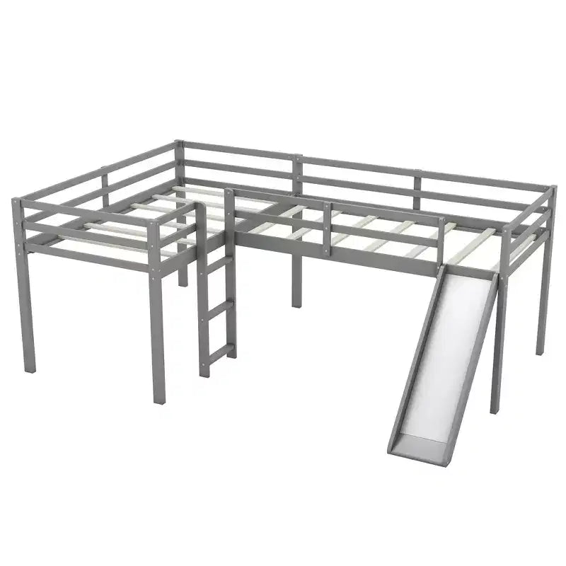 Lit mezzanine double en L en pin avec toboggan 118,2"L × 77,8"l