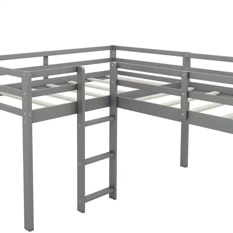 Lit mezzanine double en L en pin avec toboggan 118,2"L × 77,8"l