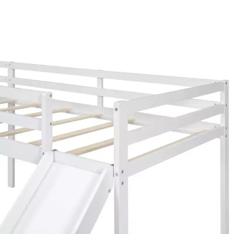 Lit mezzanine double en L en pin avec toboggan 118,2"L × 77,8"l