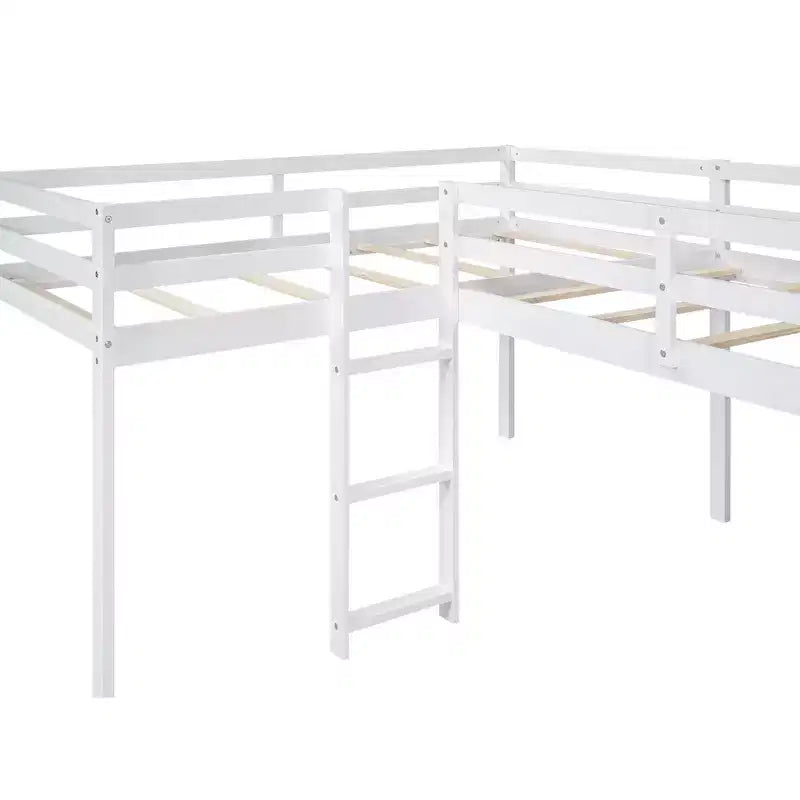 Lit mezzanine double en L en pin avec toboggan 118,2"L × 77,8"l