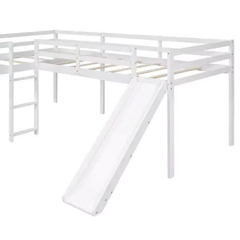 Lit mezzanine double en L en pin avec toboggan 118,2"L × 77,8"l