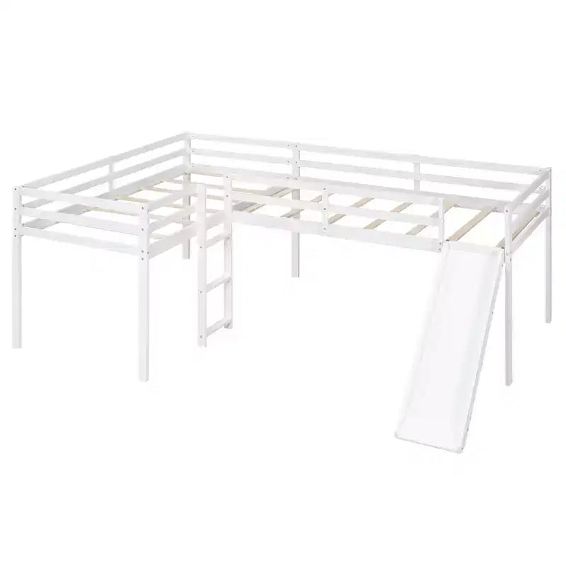 Lit mezzanine double en L en pin avec toboggan 118,2"L × 77,8"l