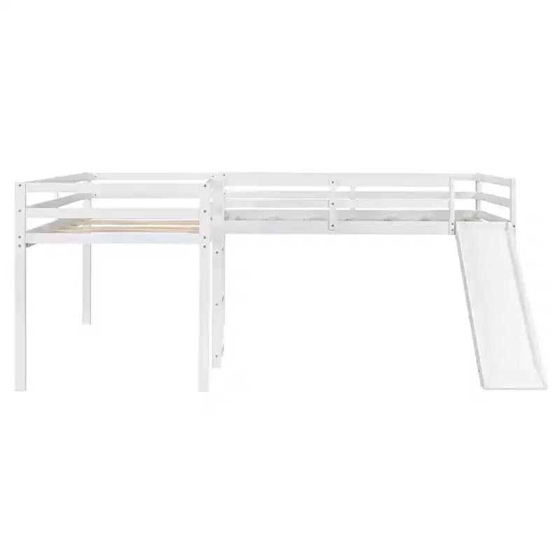 Lit mezzanine double en L en pin avec toboggan 118,2"L × 77,8"l