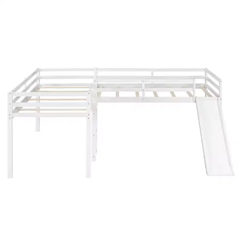 Lit mezzanine double en L en pin avec toboggan 118,2"L × 77,8"l