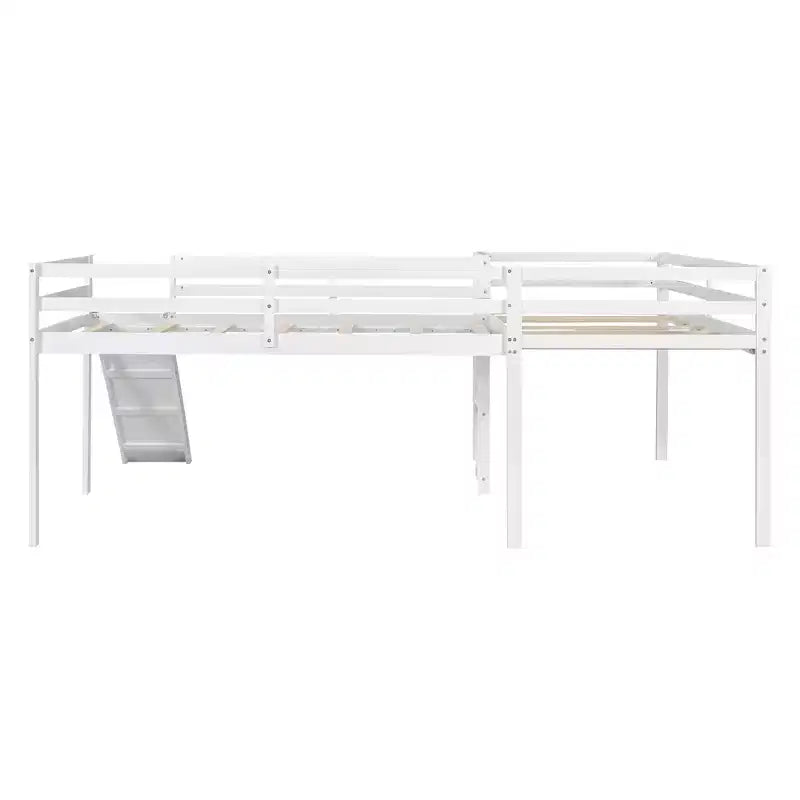 Lit mezzanine double en L en pin avec toboggan 118,2"L × 77,8"l