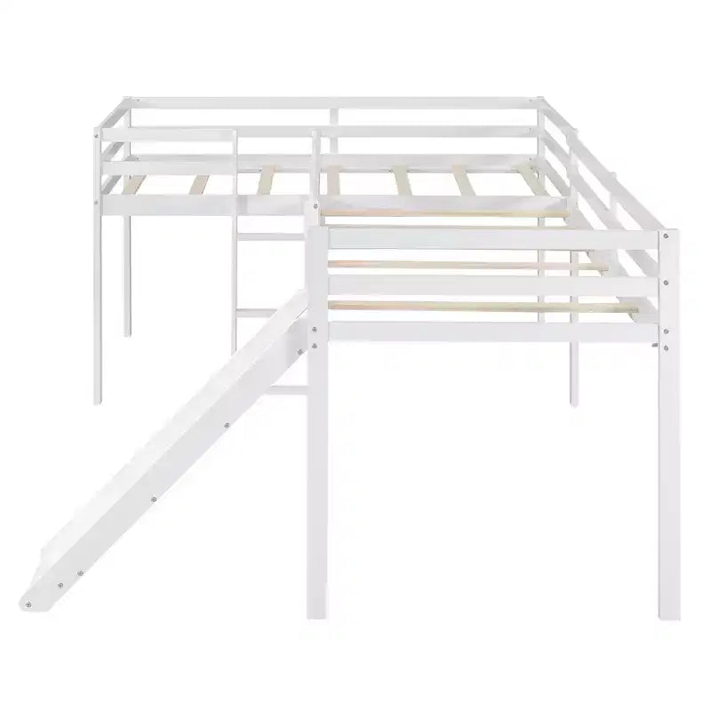 Lit mezzanine double en L en pin avec toboggan 118,2"L × 77,8"l