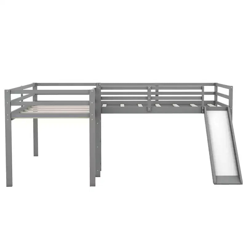 Lit mezzanine double en L en pin avec toboggan 118,2"L × 77,8"l