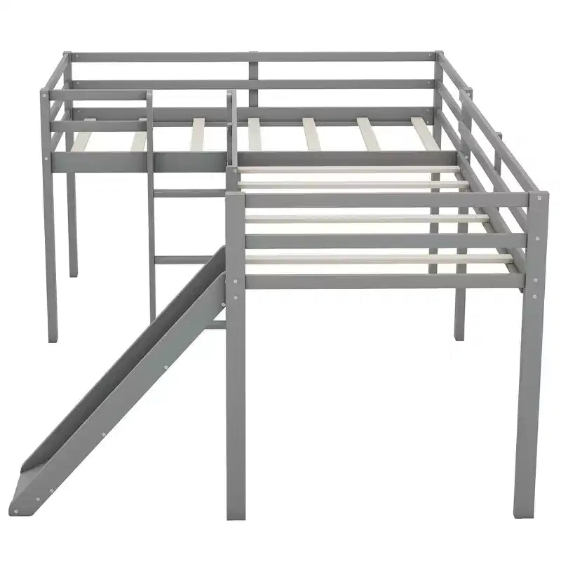 Lit mezzanine double en L en pin avec toboggan 118,2"L × 77,8"l