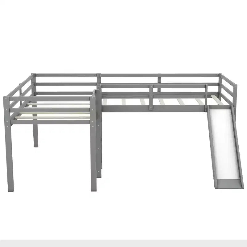 Lit mezzanine double en L en pin avec toboggan 118,2"L × 77,8"l