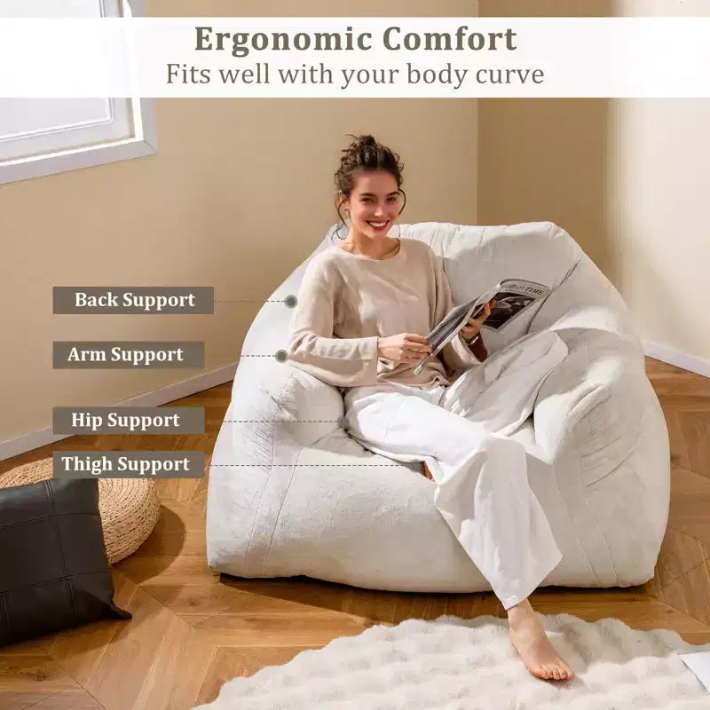 Pouf poire en velours avec accoudoirs 130 cm L x 112 cm l