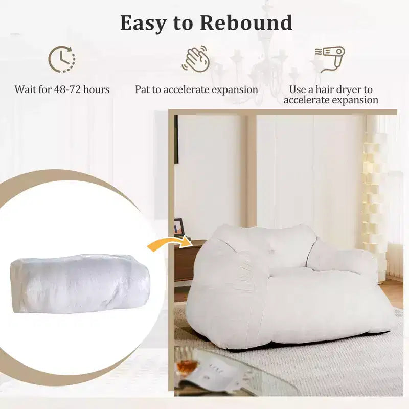Pouf poire en velours avec accoudoirs 130 cm L x 112 cm l