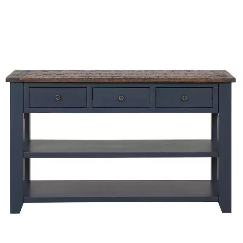 Console en pin massif avec 3 tiroirs de 122 cm de large