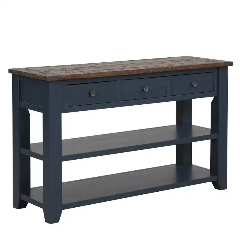 Console en pin massif avec 3 tiroirs de 122 cm de large