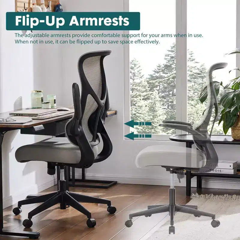 Chaise de bureau pivotante en maille réglable avec accoudoirs, hauteur d'assise de 25 po