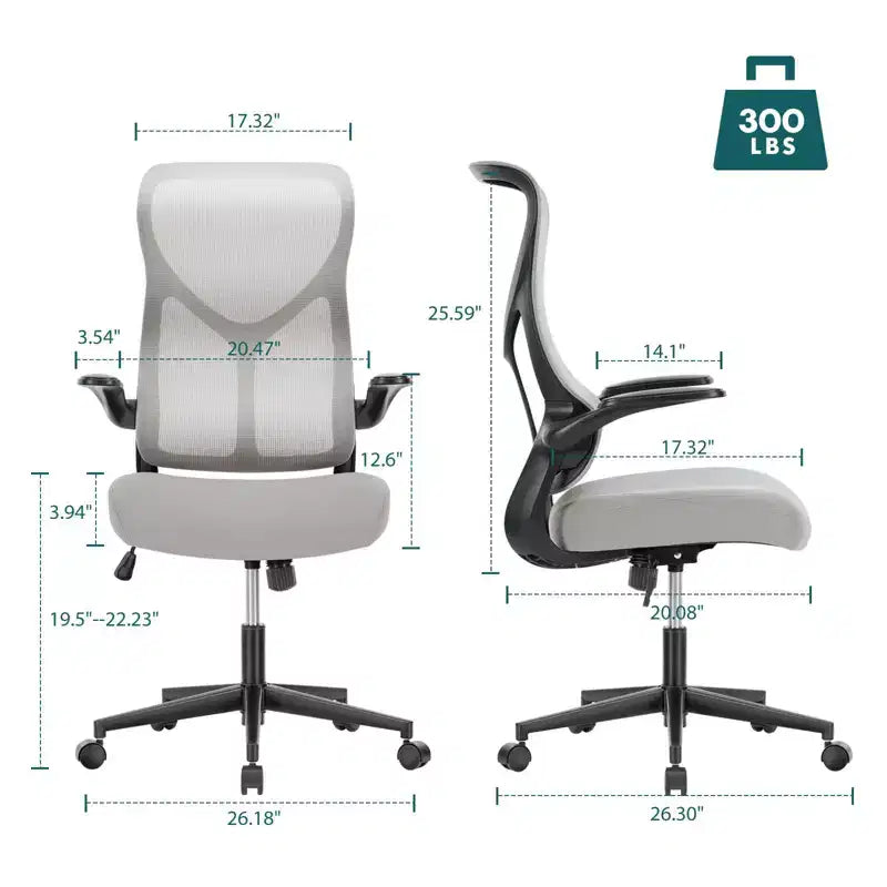 Chaise de bureau pivotante en maille réglable avec accoudoirs, hauteur d'assise de 25 po