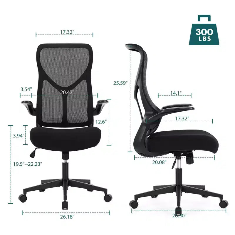 Chaise de bureau pivotante en maille réglable avec accoudoirs, hauteur d'assise de 25 po