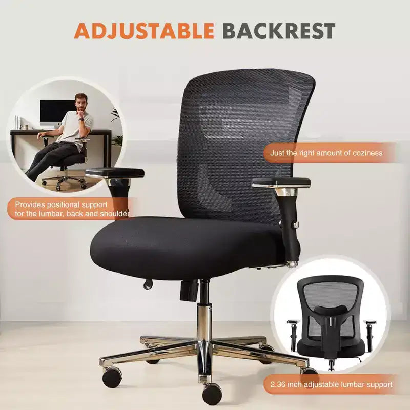 Chaise de bureau pivotante en maille réglable avec accoudoirs, hauteur d'assise de 25 po