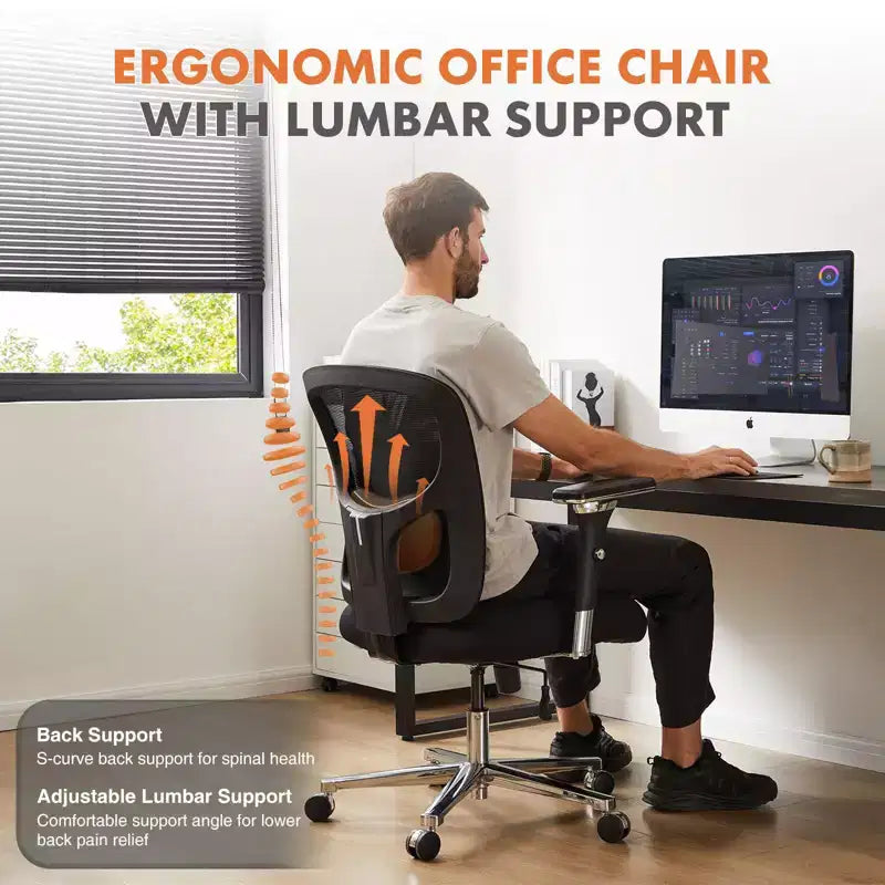 Chaise de bureau pivotante en maille réglable avec accoudoirs, hauteur d'assise de 25 po