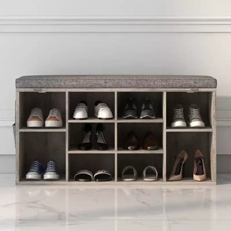 Banc de rangement à chaussures en bois avec coussin 104 cm L × 10 casiers