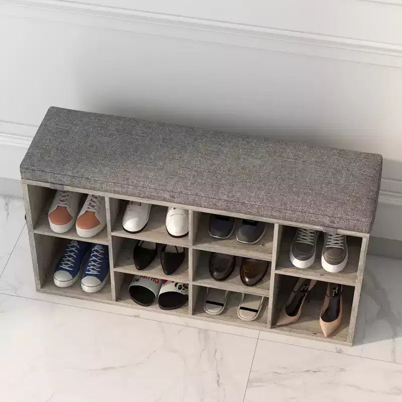 Banc de rangement à chaussures en bois avec coussin 104 cm L × 10 casiers
