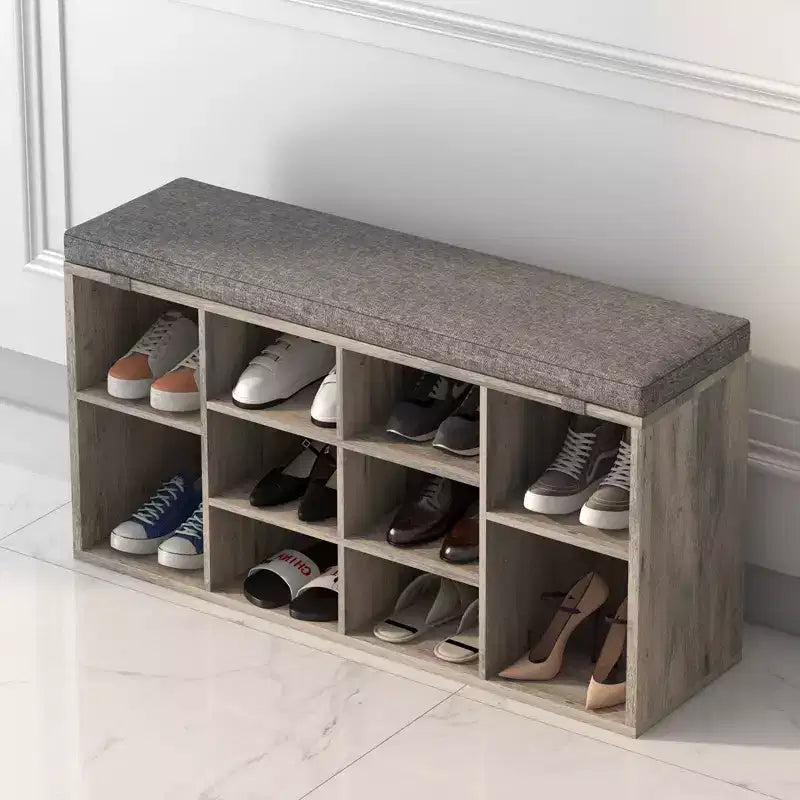 Banc de rangement à chaussures en bois avec coussin 104 cm L × 10 casiers