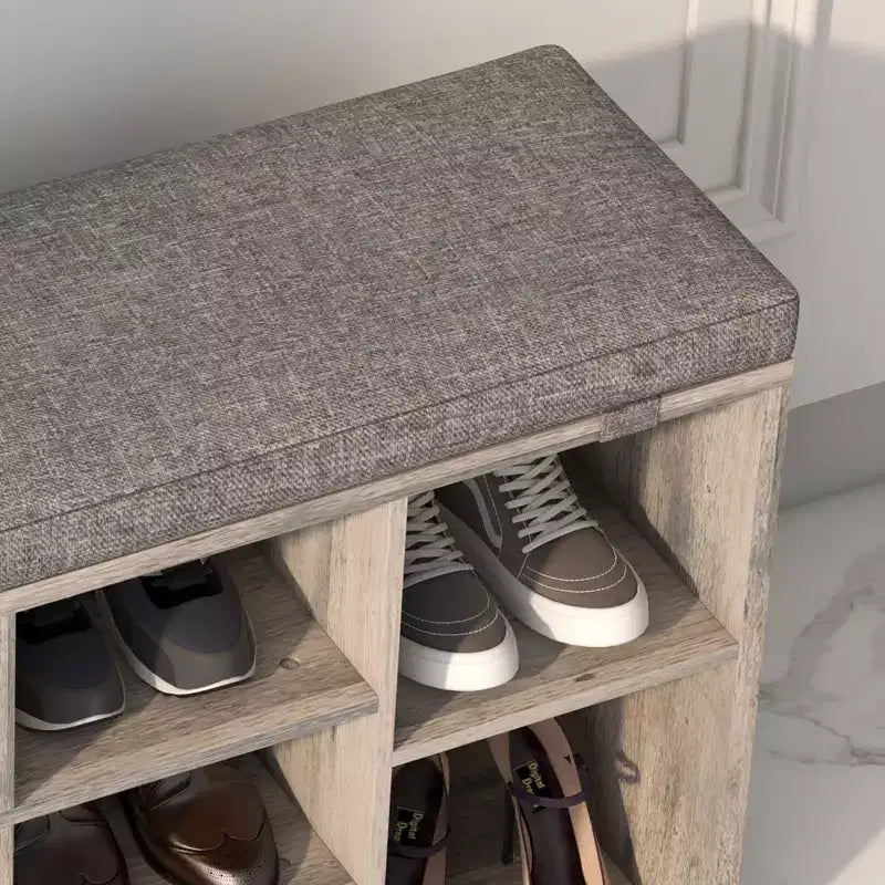 Banc de rangement à chaussures en bois avec coussin 104 cm L × 10 casiers