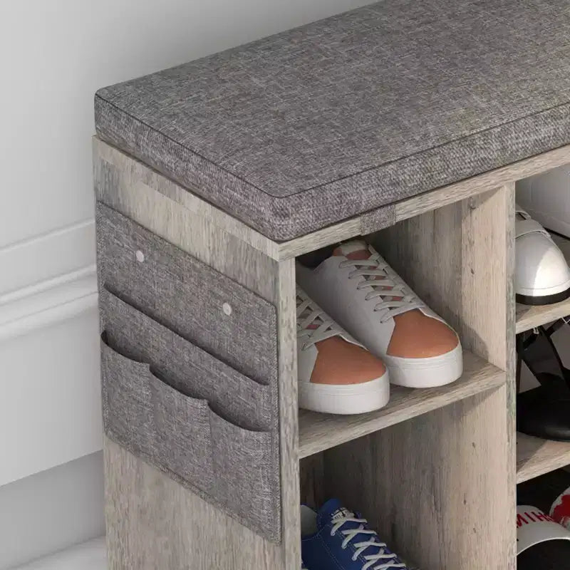 Banc de rangement à chaussures en bois avec coussin 104 cm L × 10 casiers