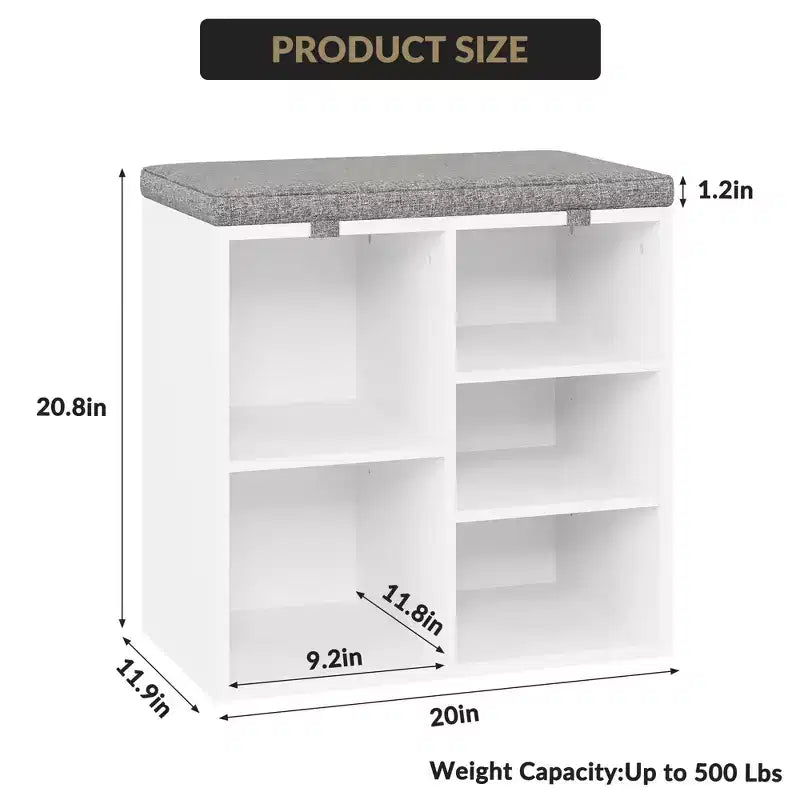 Banc de rangement à chaussures en bois avec coussin 104 cm L × 10 casiers