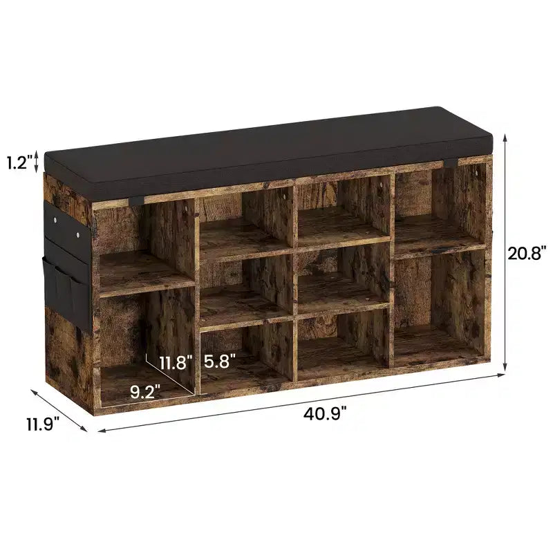 Banc de rangement à chaussures en bois avec coussin 104 cm L × 10 casiers