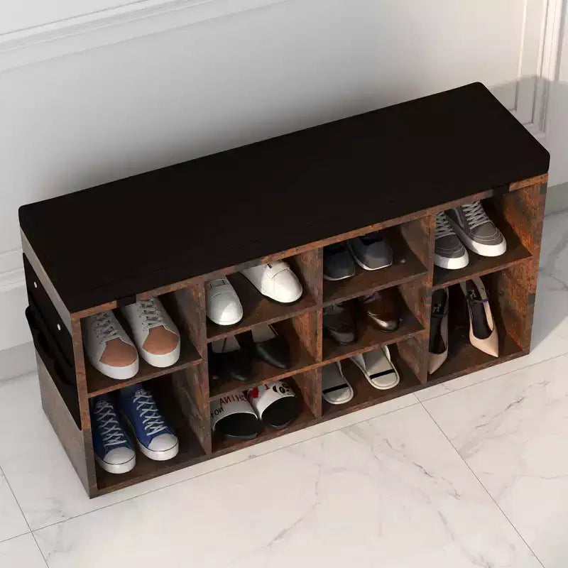 Banc de rangement à chaussures en bois avec coussin 104 cm L × 10 casiers