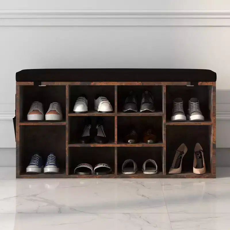 Banc de rangement à chaussures en bois avec coussin 104 cm L × 10 casiers