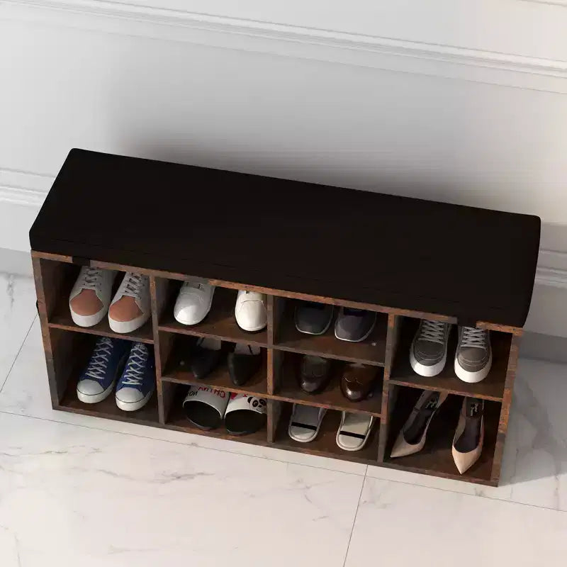 Banc de rangement à chaussures en bois avec coussin 104 cm L × 10 casiers